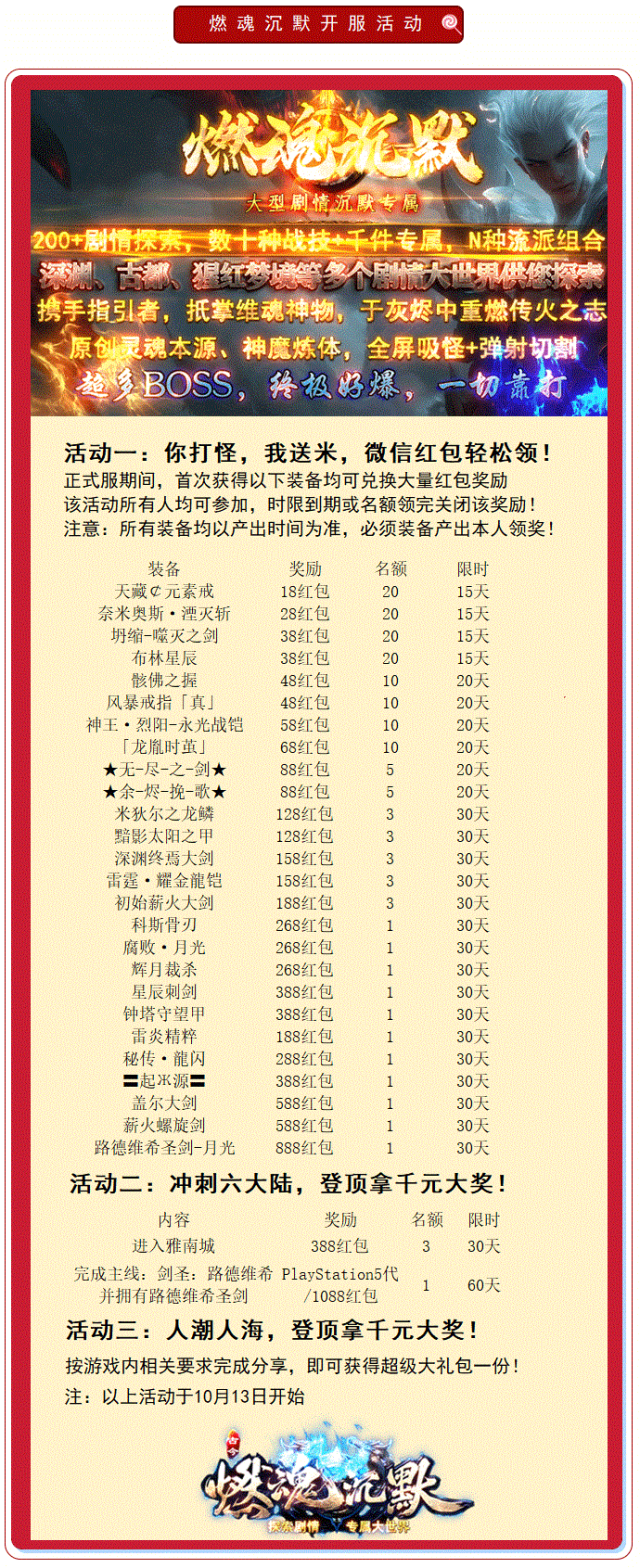 全新原创【燃魂沉默】剧情专属版，首战首区开测，三重活动奖千元，200+剧情，深渊、猩红梦境等超多世界，千件专属，N种流派组合