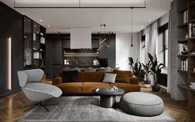 轻奢公寓设计，人字拼木地板太高级了！