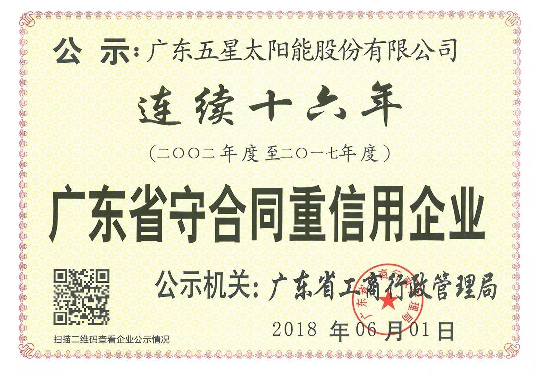 省工商局頒發(fā)的榮譽(yù)證書