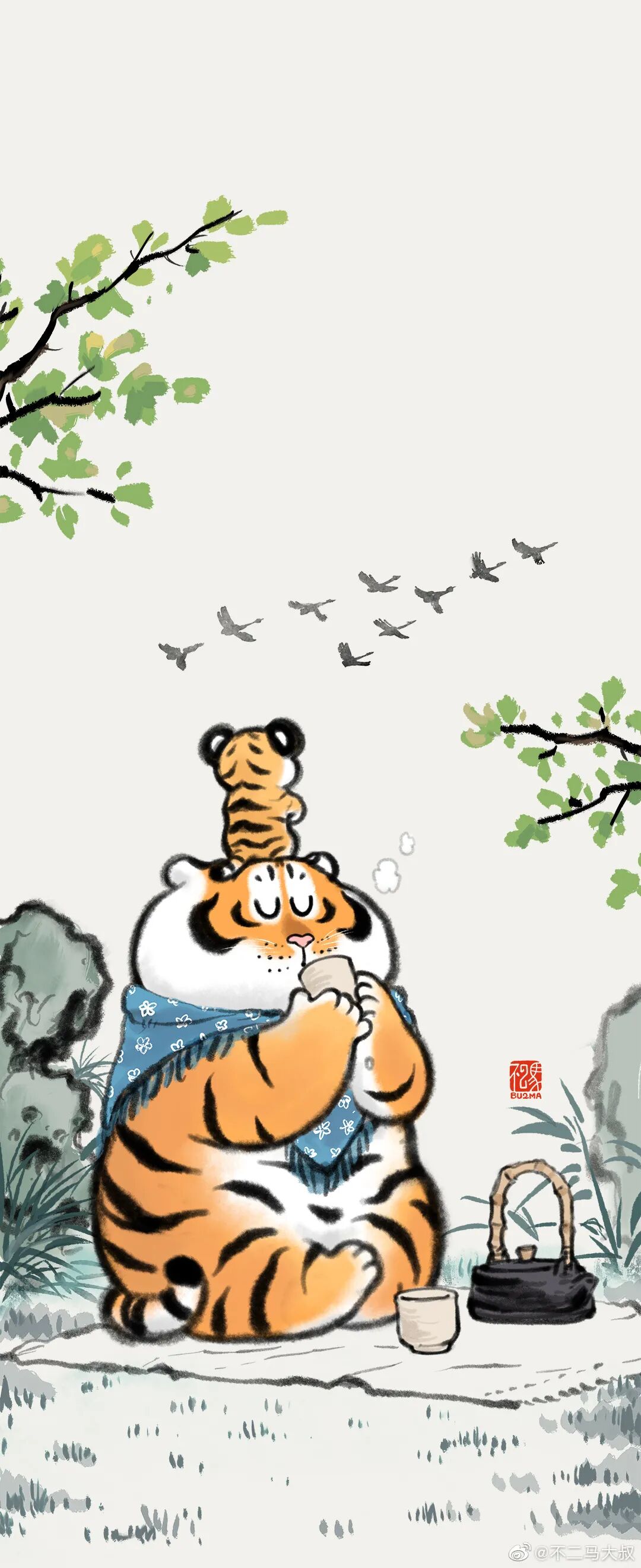 除了二虎系列,还有胖虎版"世界名画"系列~萌虎呐喊梵