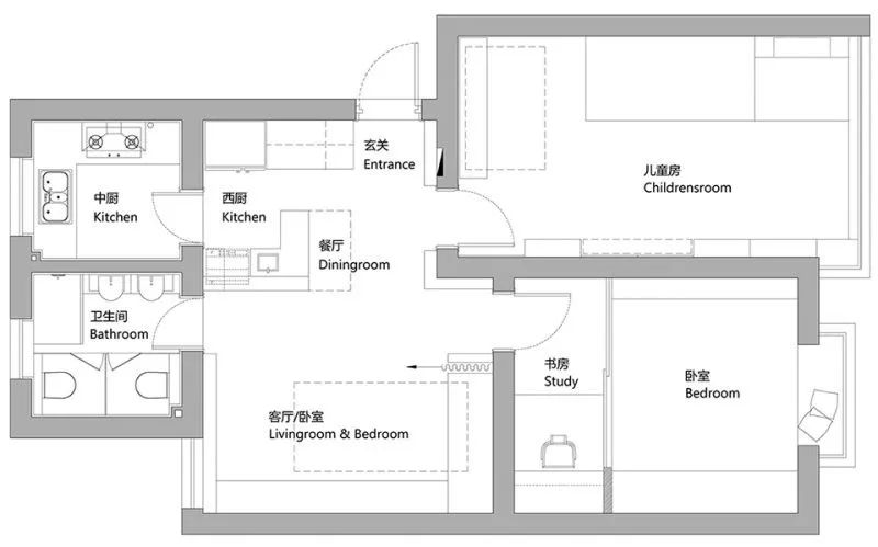 68㎡塞下一家6口，破舊老房變身多功能寬敞日系風 家居 第4張