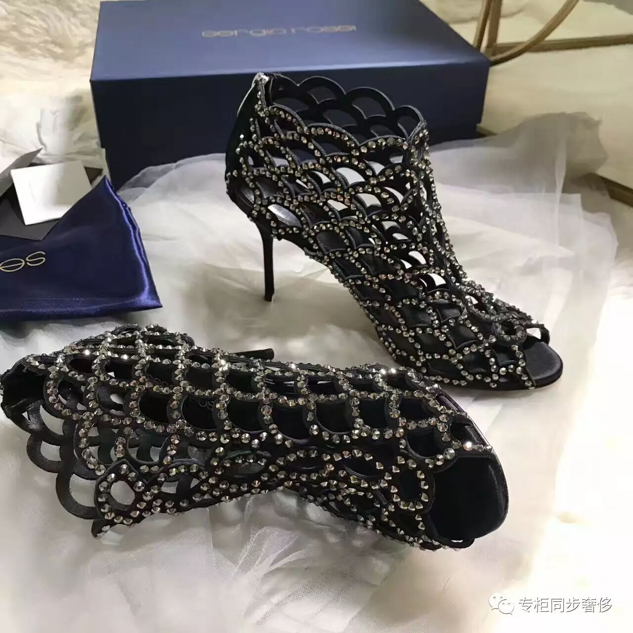 【上海婚鞋出租联盟】塞乔.罗西sergio rossi 美人鱼系列水晶鞋 鱼鳞