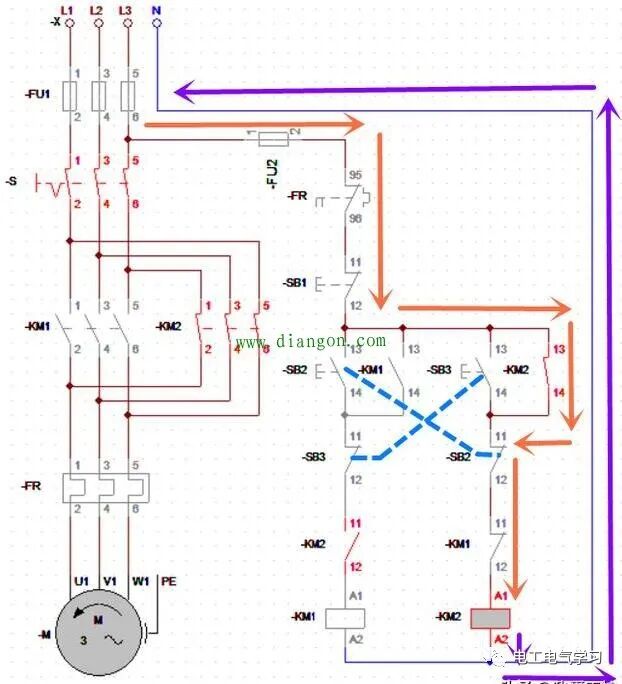 一文详解三相交流电动机正反转互锁电路的图4