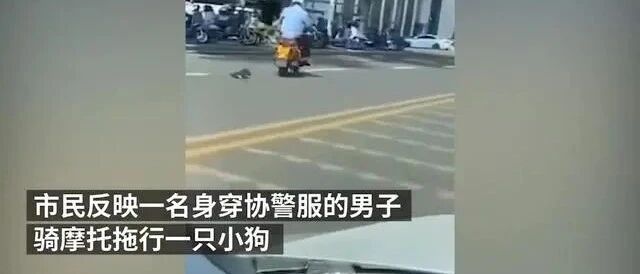 穿疑似警服男子骑摩托车拖行小狗，到底是真无知还是故意虐待？