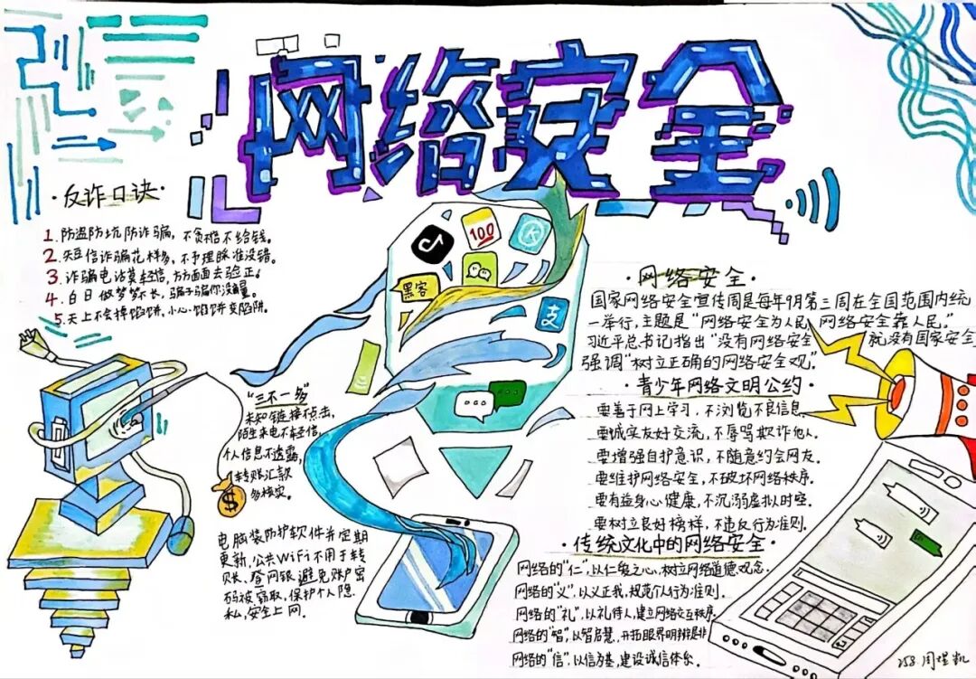 增益长智 | 笔尖绘安全，“益”心护成长！ ——记湘潭市益智中学七年级“益文化”网络安全手抄报评选活动