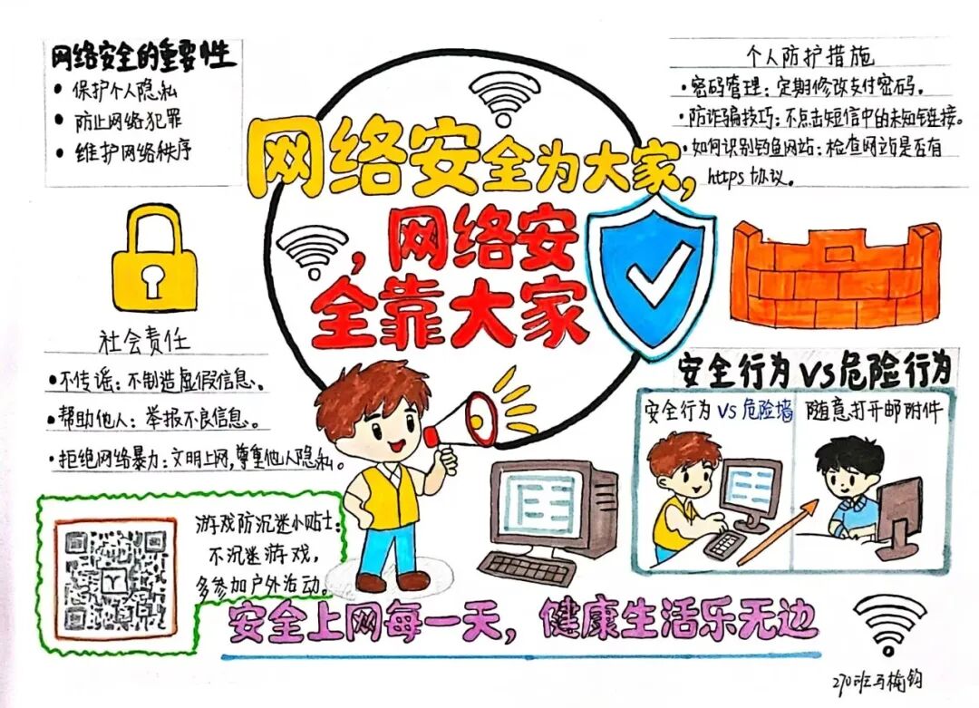 增益长智 | 笔尖绘安全，“益”心护成长！ ——记湘潭市益智中学七年级“益文化”网络安全手抄报评选活动