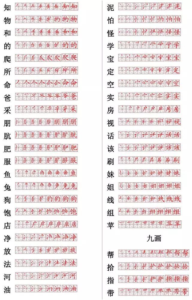 小學(xué)常用560個漢字筆畫筆順表