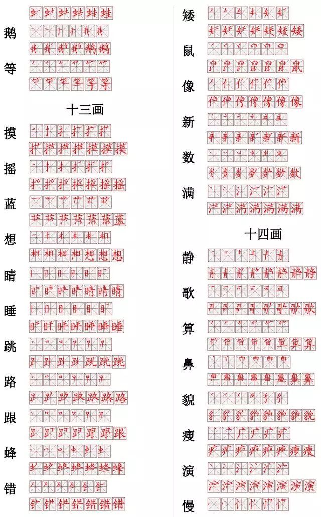 小學常用560個漢字筆畫筆順表