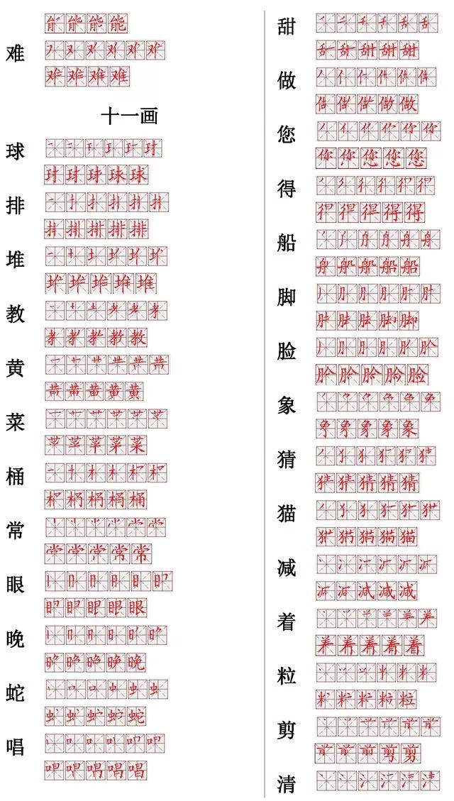 小學(xué)常用560個漢字筆畫筆順表