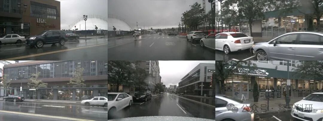 雨天多相机画面中，隐藏车辆只提供局部可见线索和周边环境线索。