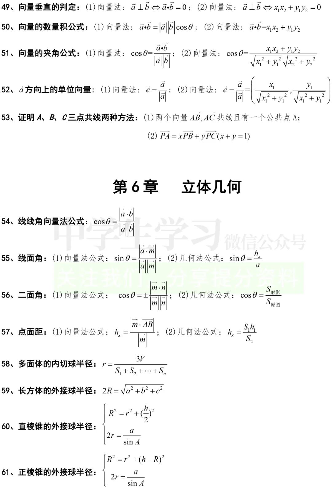 高中数学常用公式及结论汇总 快速解题必备 全网搜