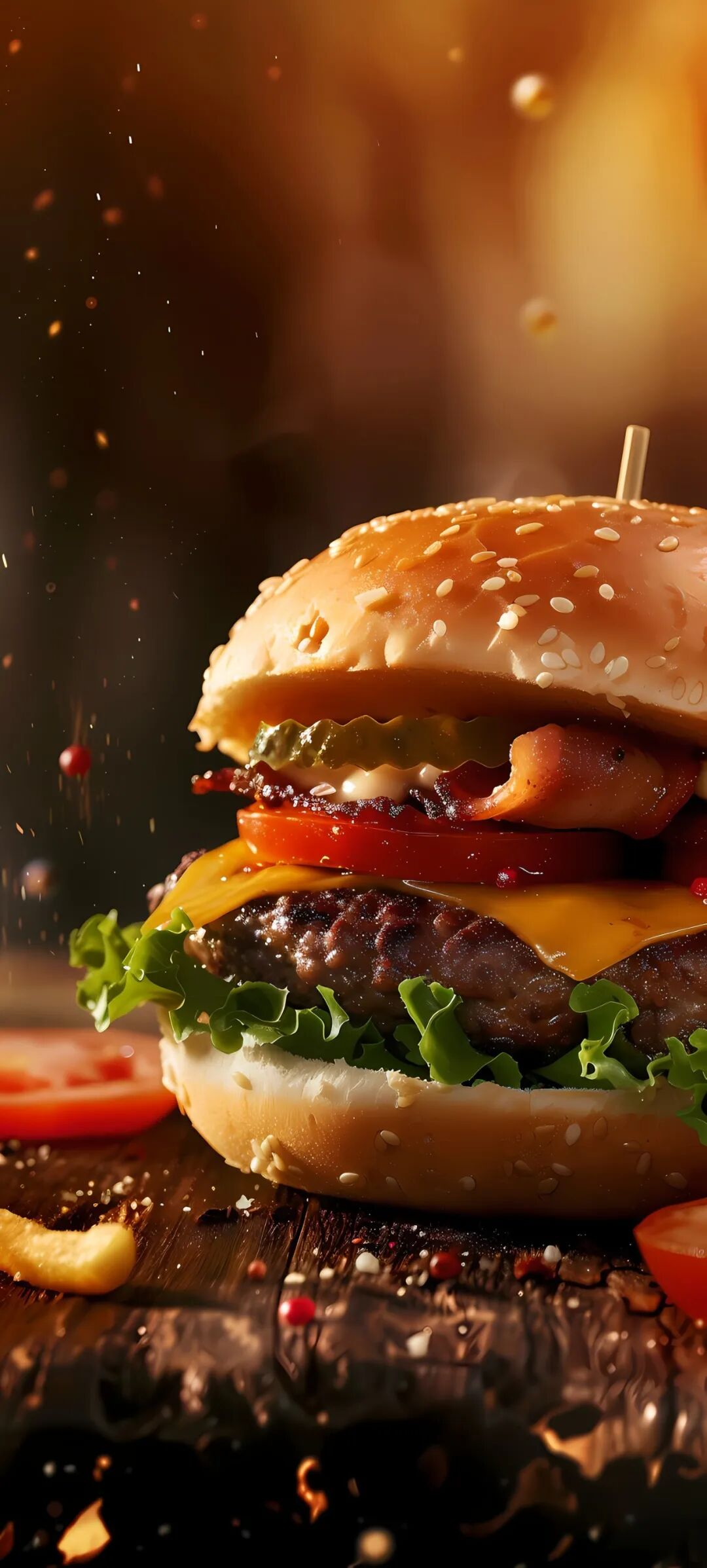 手机壁纸美味无法阻挡的汉堡炸鸡壁纸图片赶紧收藏