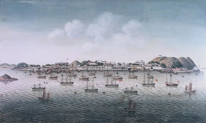 水彩画澳门内港，约1840，澳门艺术博物馆藏。