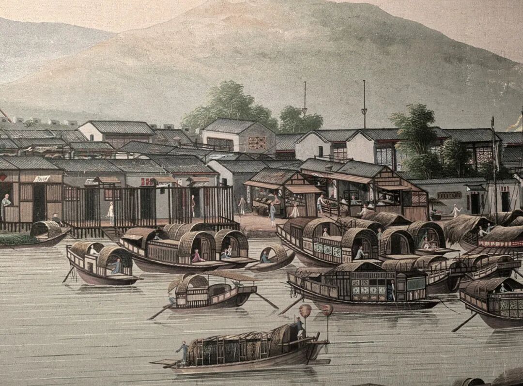 1760年外销画中珠江上的船和人。