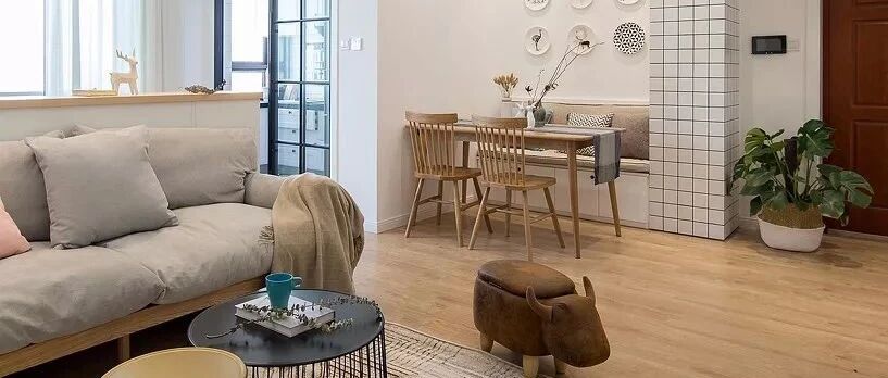 106㎡舒适简欧3室2厅，沙发背景墙还能这样设计