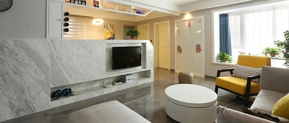 76㎡现代风， 电视墙砌一半 隔断还能当吧台，太高级了！