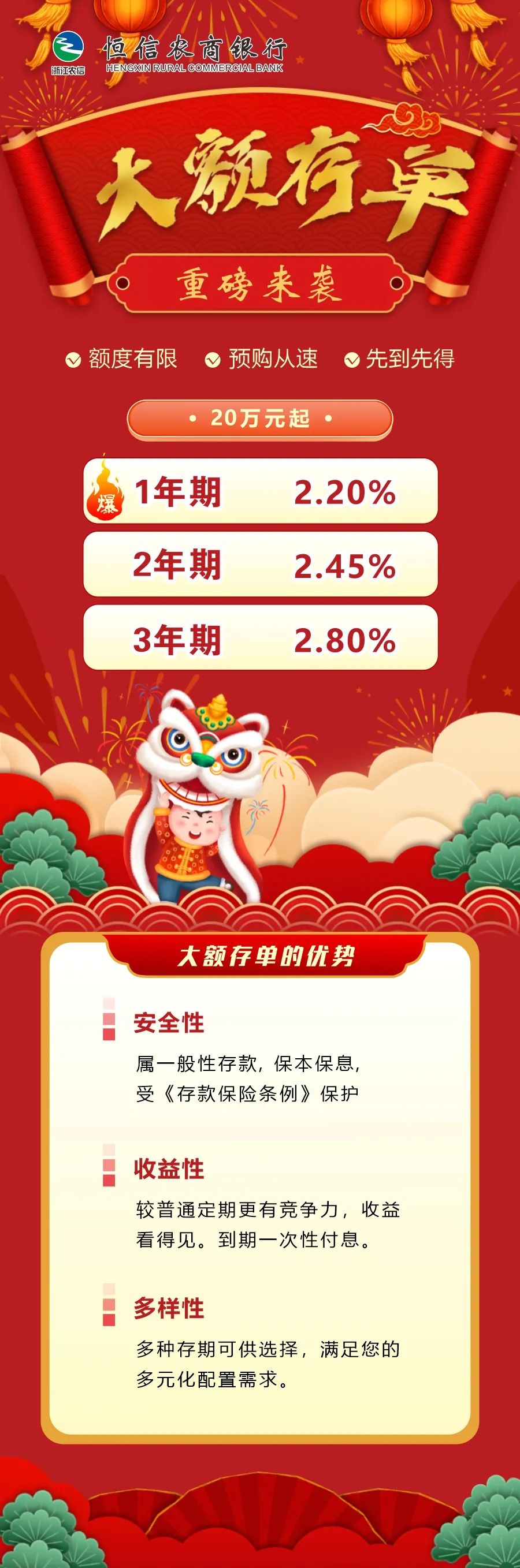 恒信农商银行大额存单重磅来袭！
