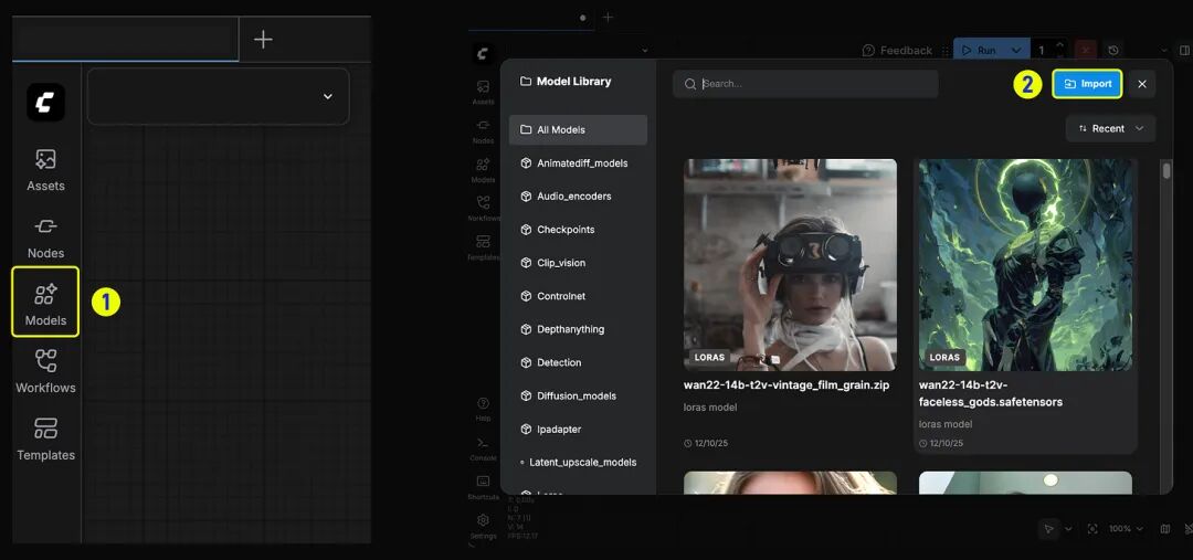 Comfy Cloud模型库导入界面截图