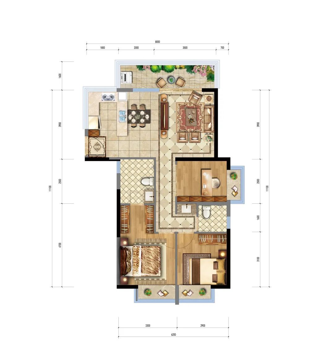 B2户型建筑面积约87平方米