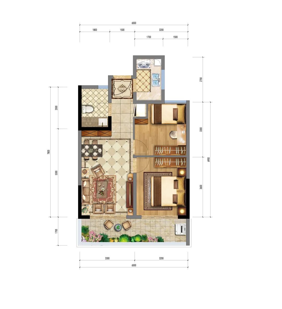 A户型建筑面积约70平方米