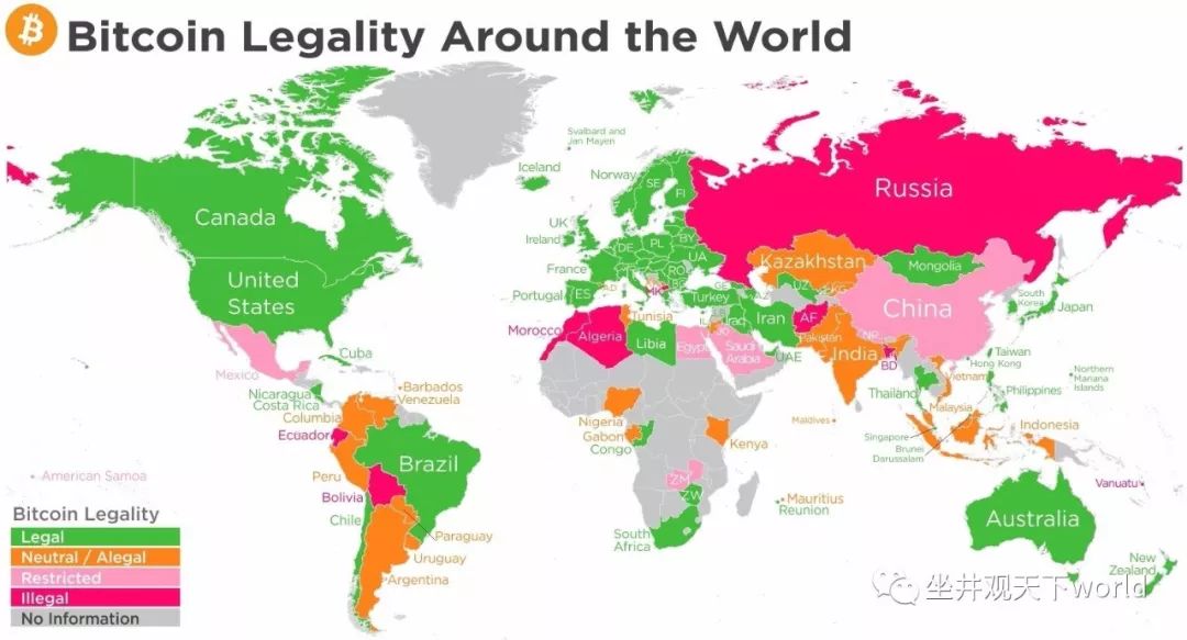 世界各地的比特币合法性地图