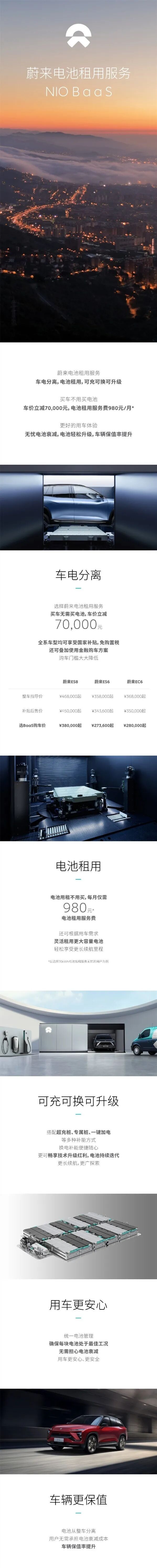 蔚来电池租用方案 蔚来电池租用服务正式发布 购车价格立减7万元！牵手宁德时代等成立电池资产公司