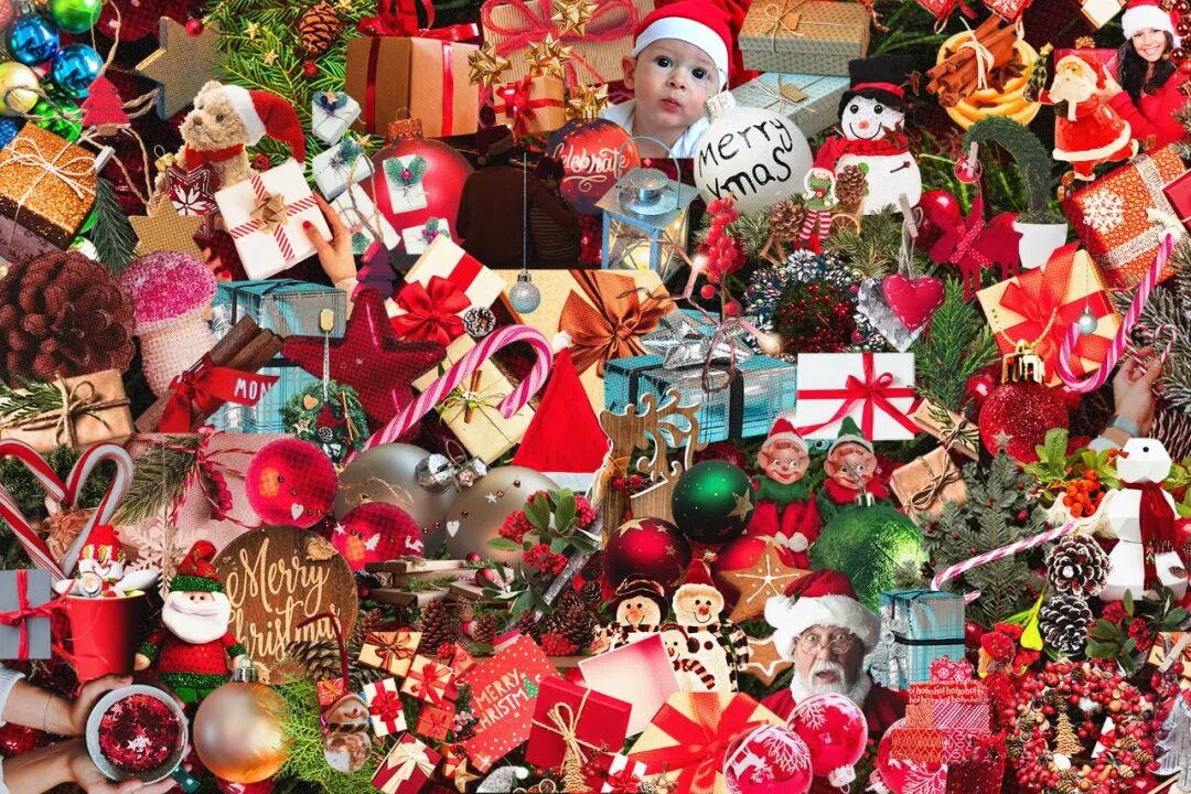 Studio 2am 100多种高分辨率暗红色圣诞节复古颗粒感剪纸拼贴画素材 Christmas（5109）图层云