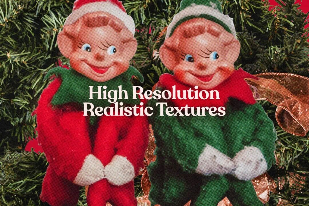 Studio 2am 100多种高分辨率暗红色圣诞节复古颗粒感剪纸拼贴画素材 Christmas（5109）图层云