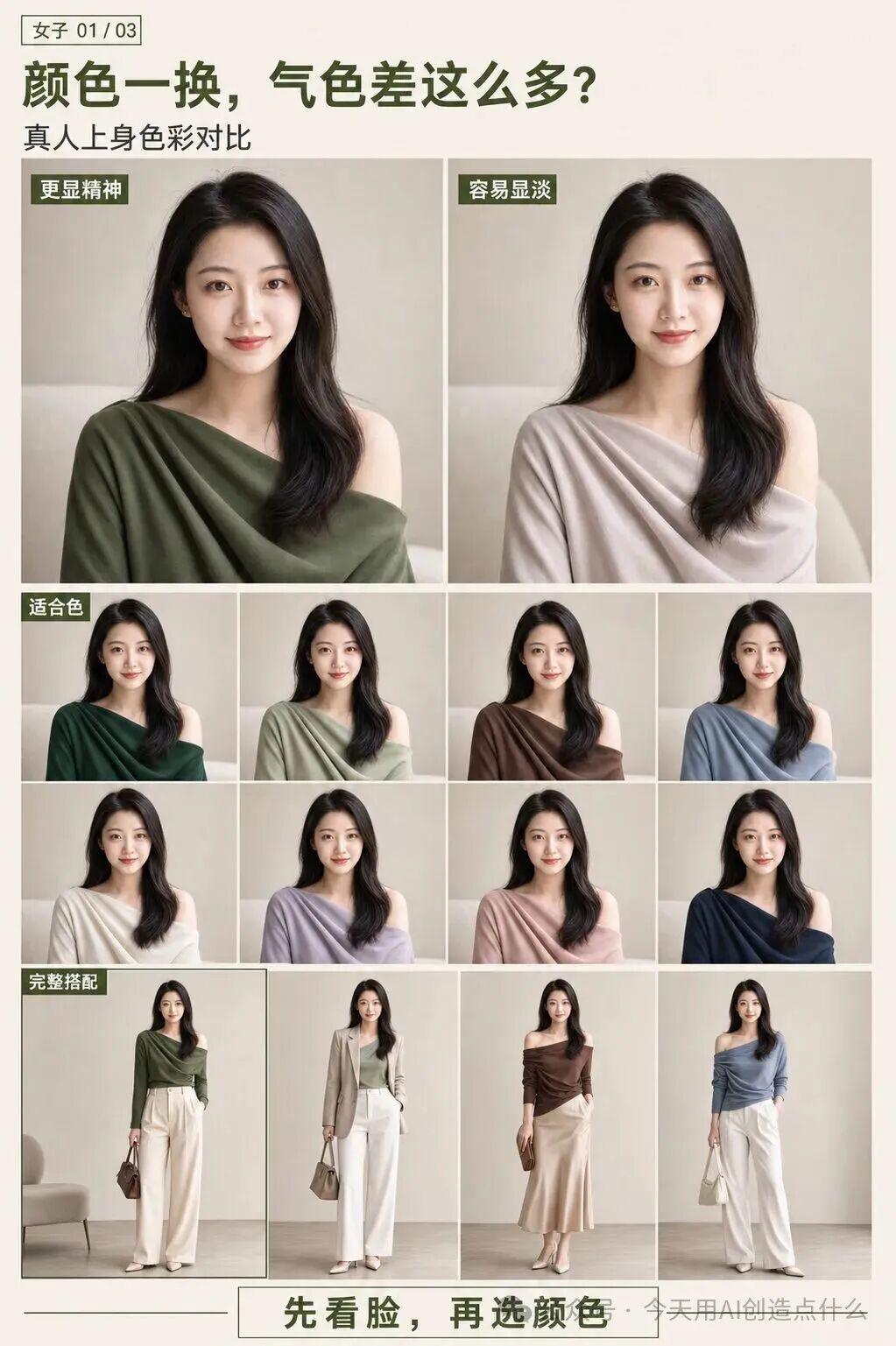 个人色彩与形象分析顾问·三页真人试装系统提示词 Sample images