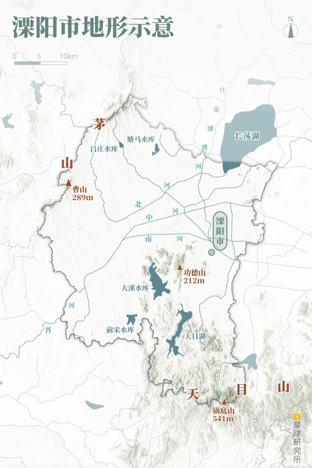 溧阳市地形示意|制图@王申雯&巩向杰/星球研究所溧阳南北地势较高