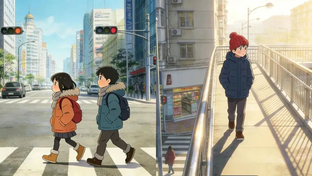 小学生文明出行图画_寒假交通安全提示_步行安全守规则