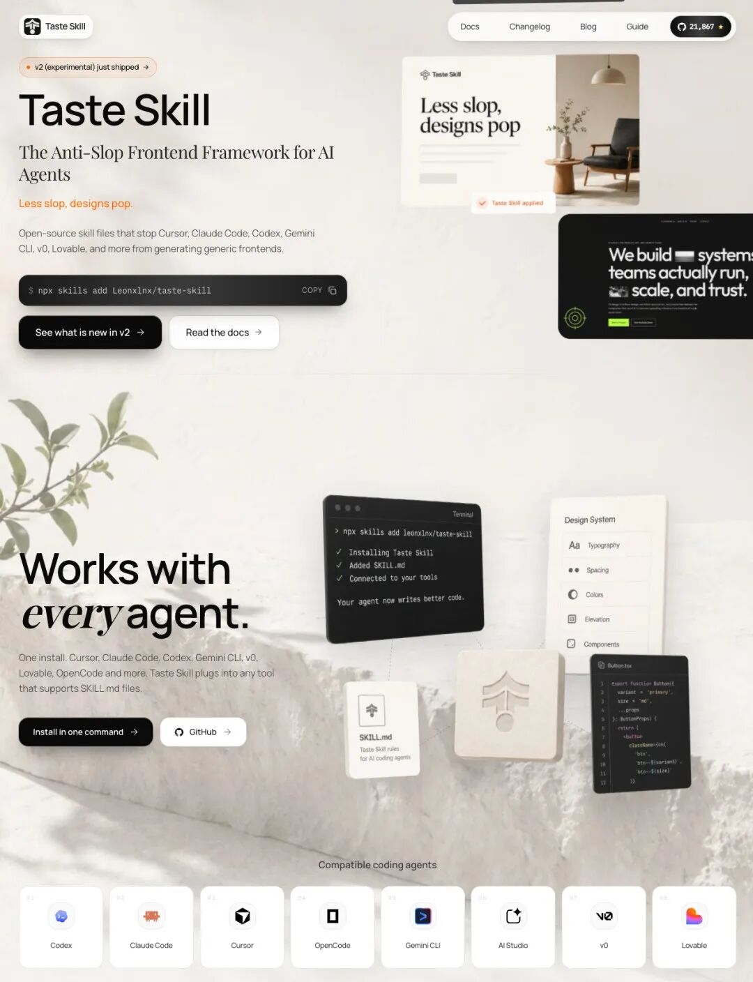 Taste Skill 官网 — The Anti-Slop Frontend Framework for AI Agents