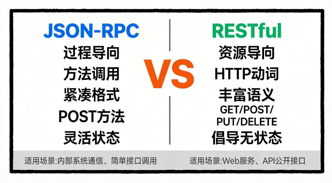 JSON-RPC 与 RESTful 对比图