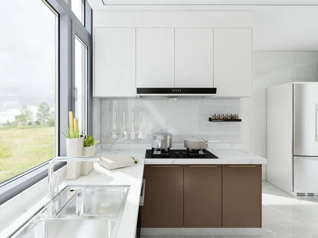 White Cabinets with Brown Base Cabinet