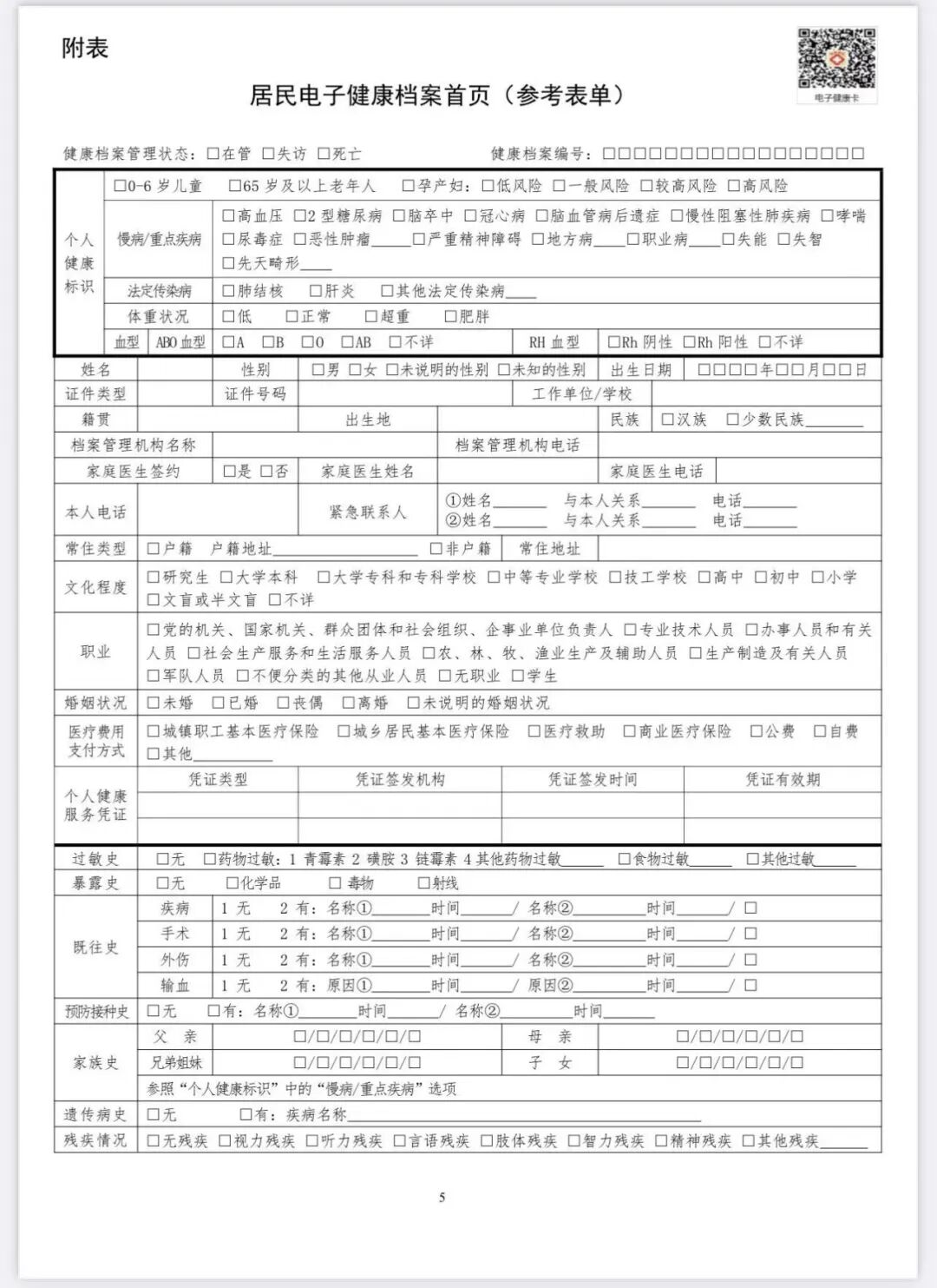 国家卫生健康委发布《居民电子健康档案首页基本内容(试行)》