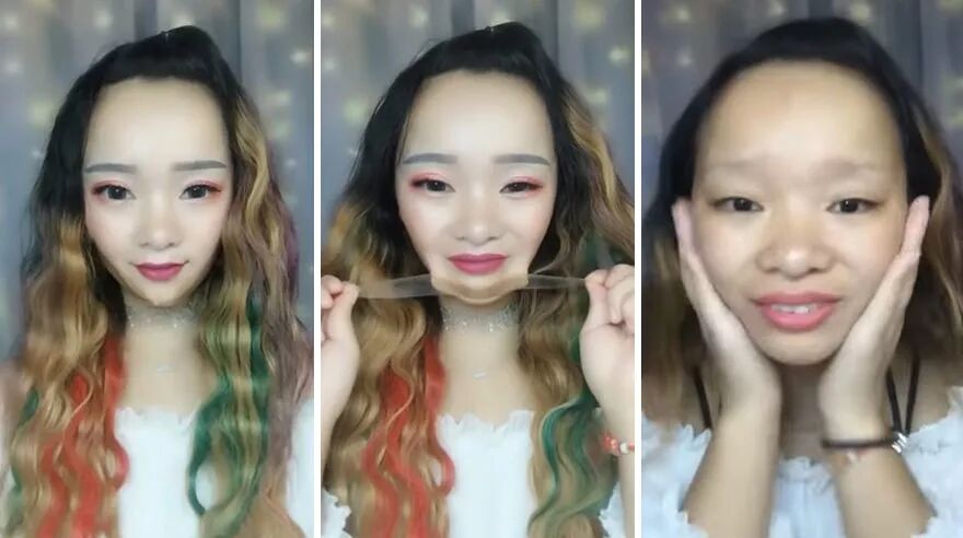抖音卸妆秀吓尿围观老外：戳鼻子、抠下巴、徒手撕脸皮....（组图） - 12