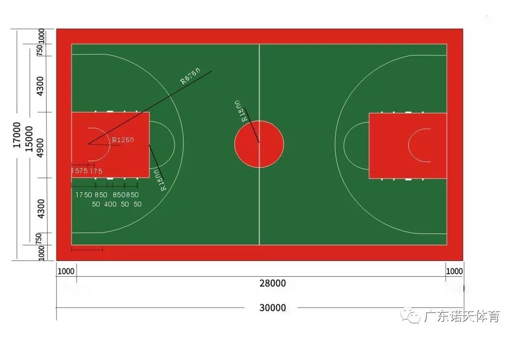 青少年篮球场地尺寸标准_篮球场地尺寸标准尺寸图_篮球场地标准尺寸