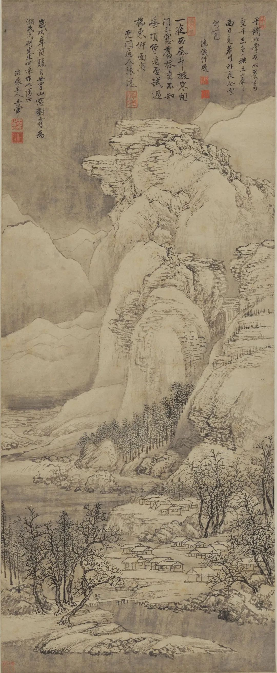 清 吴桂《雪景人物事迹御题轴》局部 清 吴桂《仿王维江山雪霁图》清