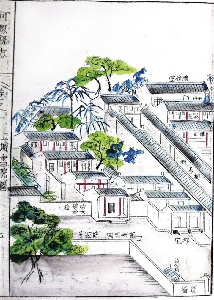 同治版《河源县志 槎江书院图》，书院右侧有“宋文信公庙”。