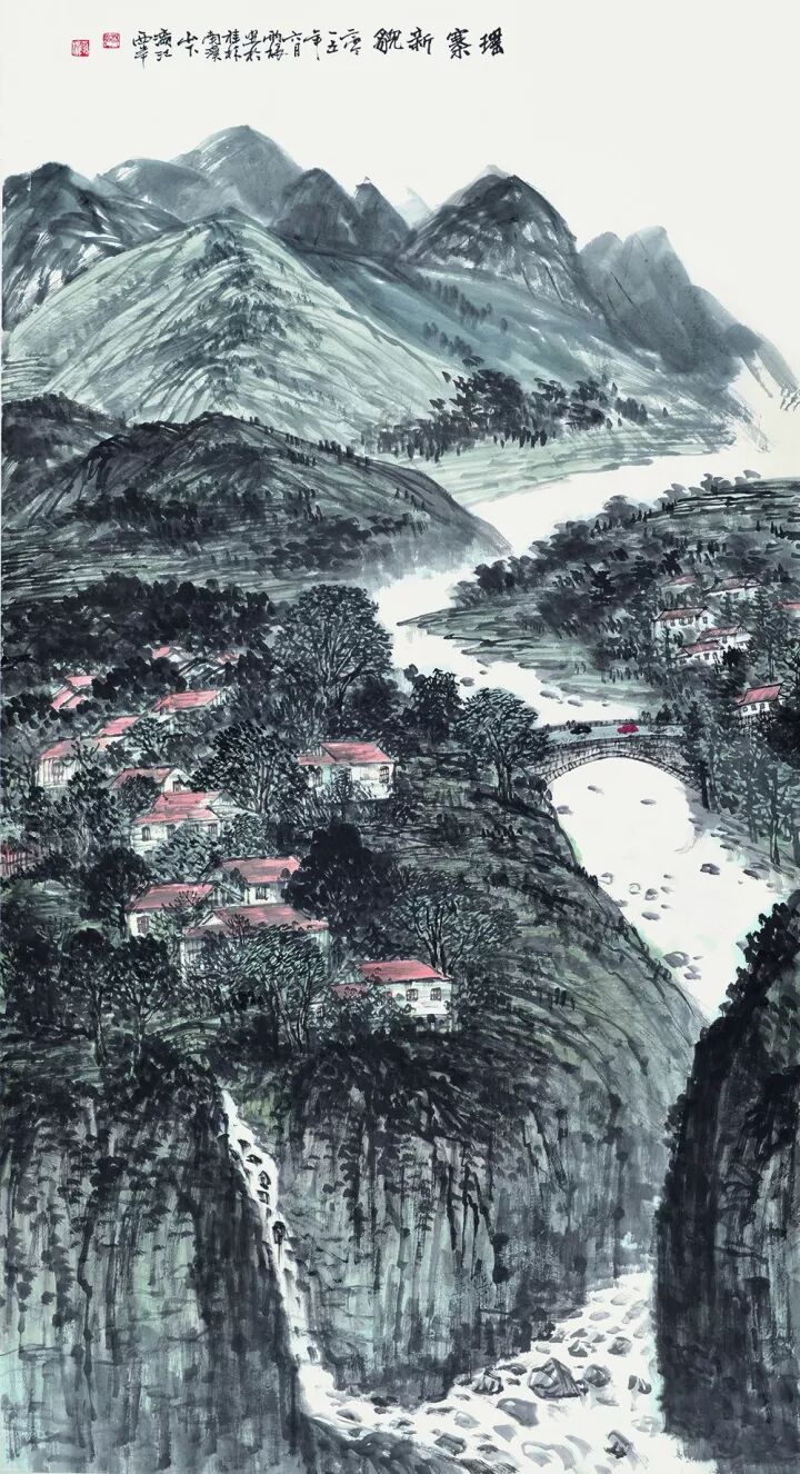 02 莫雨根 瑶寨新貌 中国画 180cm×97cm.jpg