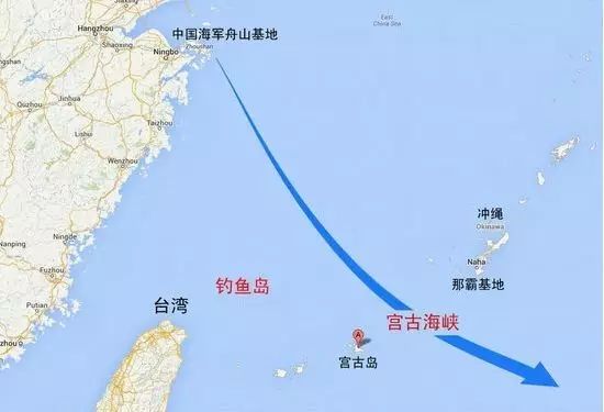 地图可以看出,宫古海峡西南边不远处是钓鱼岛,北边则有日本距中国最近
