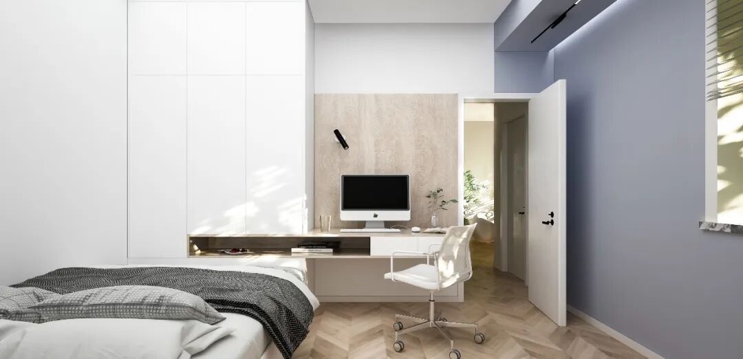 装修效果图丨114㎡清新北欧风格婚房装修，弧形元素甜蜜升级！