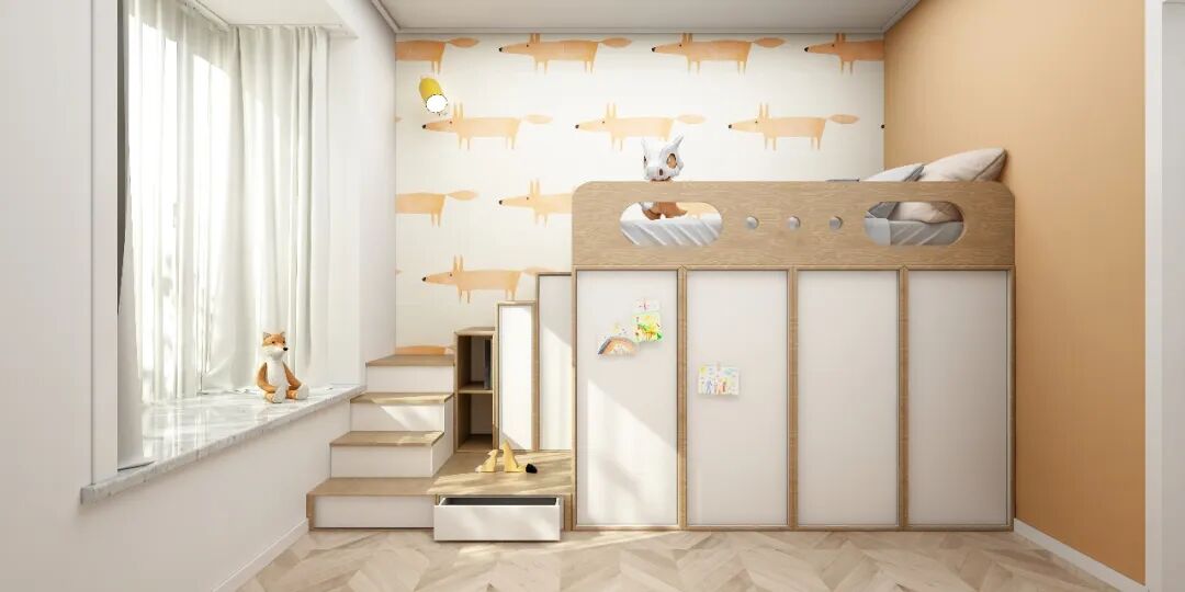 装修效果图丨114㎡清新北欧风格婚房装修，弧形元素甜蜜升级！