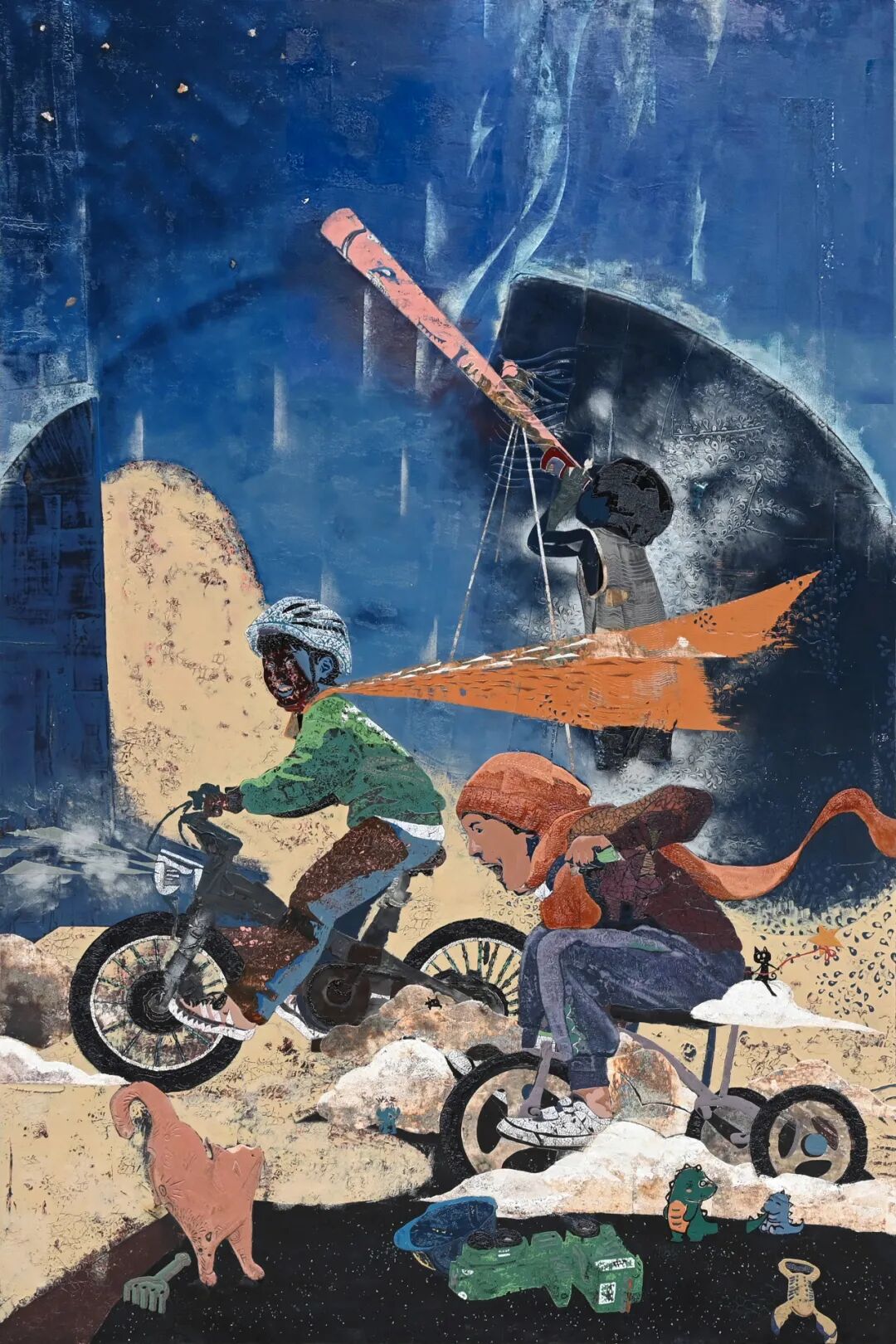 姓名:吴怀祖作品名称:《乘着风伴着云》作品材质:大漆,蛋壳,金属箔