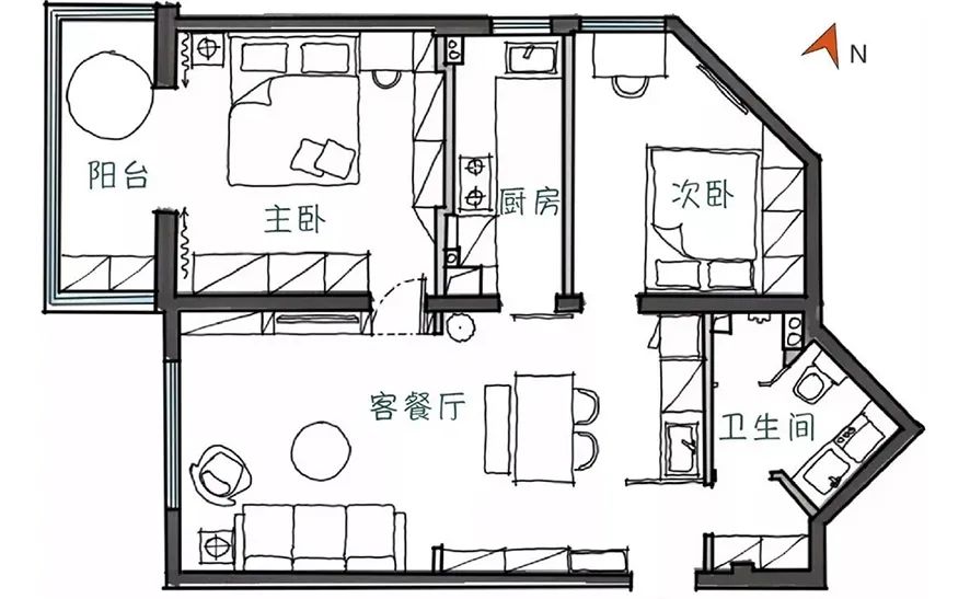 客廳廚房臥室互「借」空間化解戶型尷尬，詮釋居室格局藝術 家居 第6張