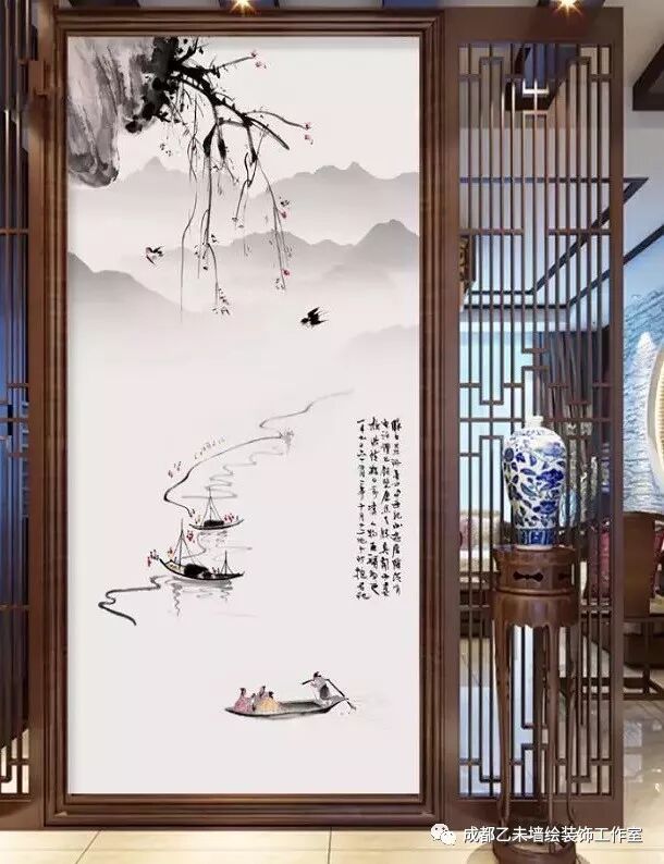 乙未分享|中式装饰门庭,玄关背景墙手绘