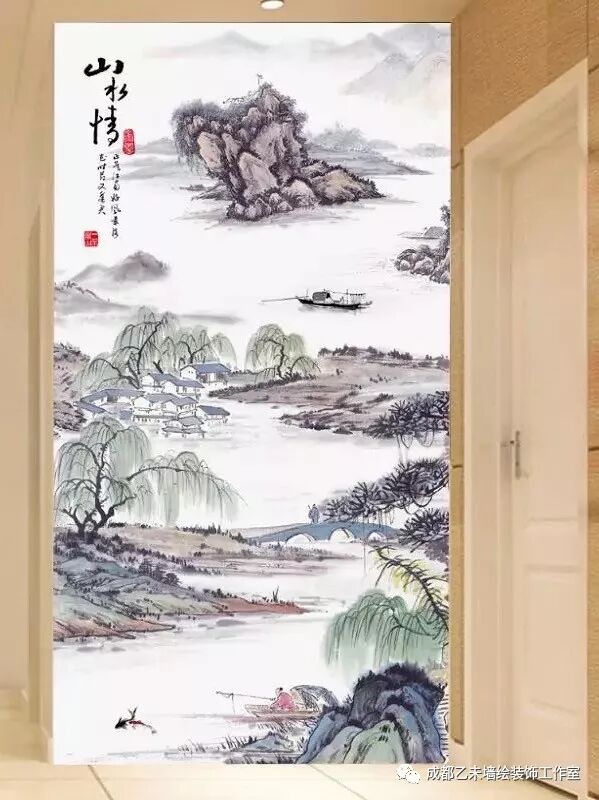 乙未分享|中式装饰门庭,玄关背景墙手绘