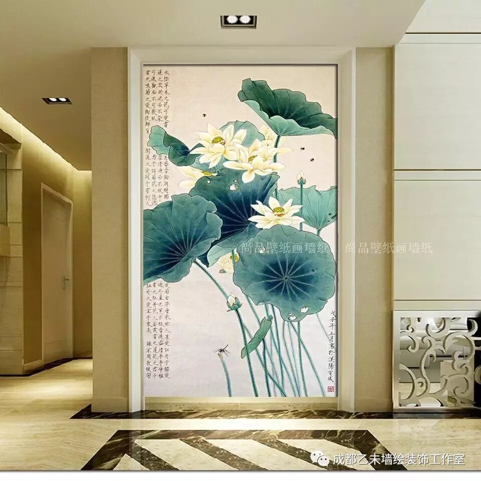 乙未分享|中式装饰门庭,玄关背景墙手绘