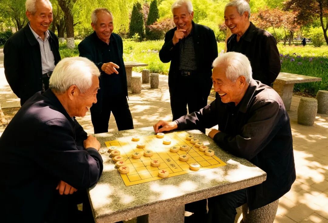 jimeng-2025-11-19-1629-公园里的象棋对弈场景，两个中国老年男性坐在石桌旁下棋，他们约60-70岁，头发花... 拷贝.jpg