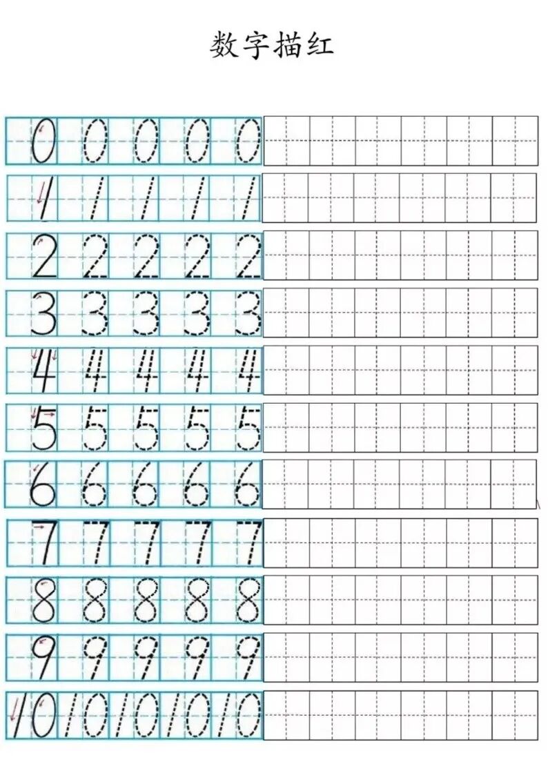 [转]                         一年级数字的正确书写方法(练习纸